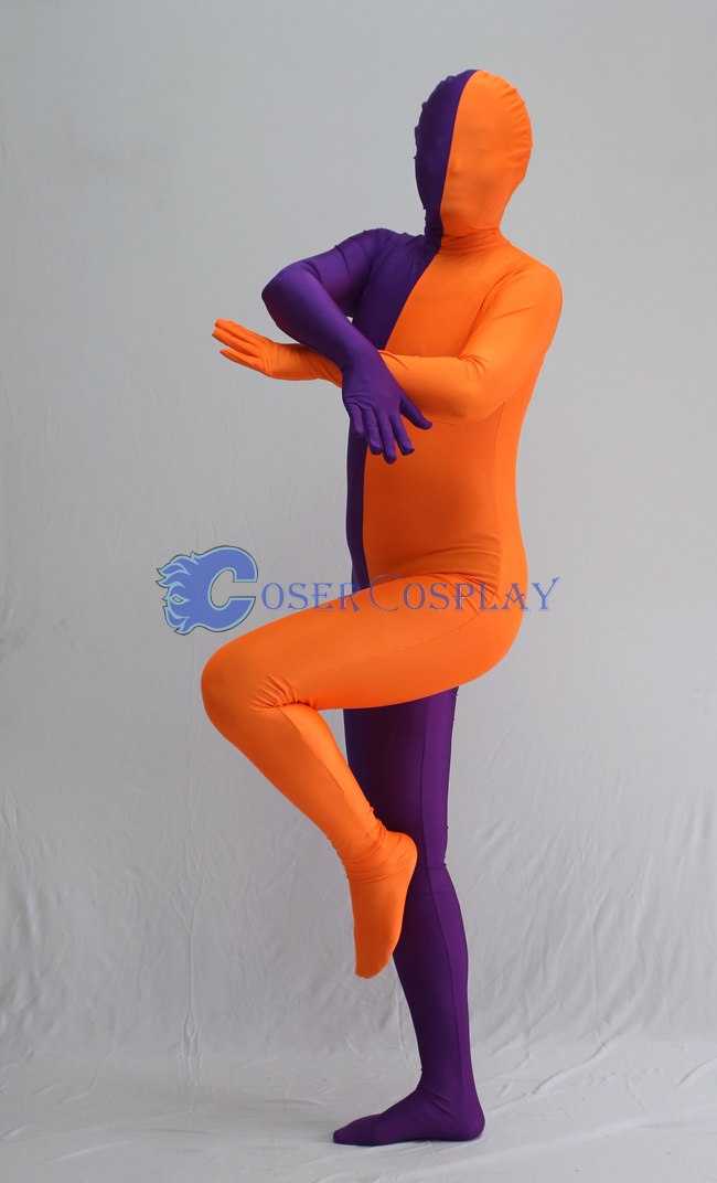 Purple And Orange Split Zentai Suits